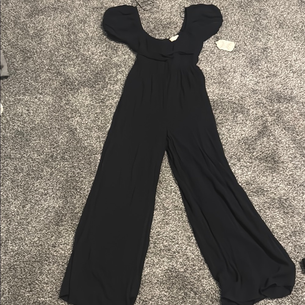 Altar'd State Black Wide-Leg Jumpsuit with Puff Sleeves